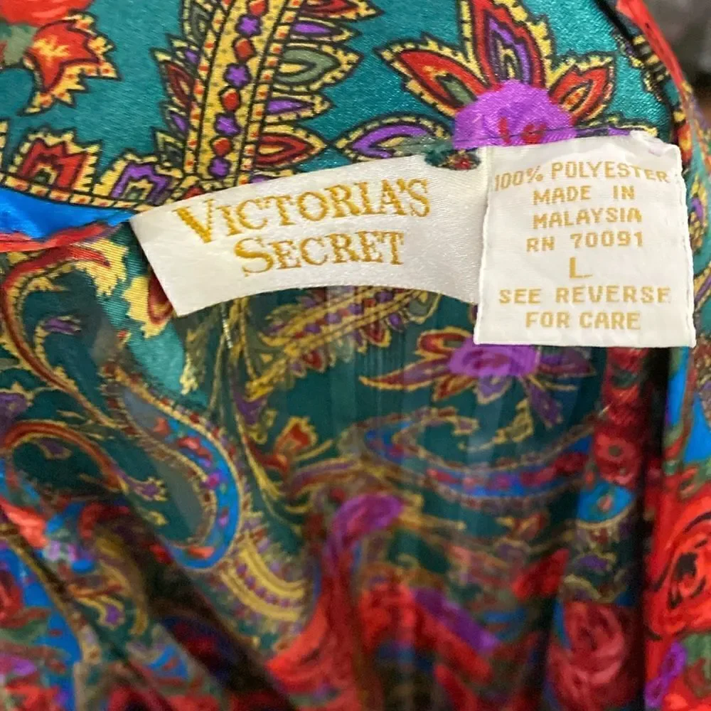 Victorias Secret Vintage Gold Label Satin Semi Sheer Robe Floral